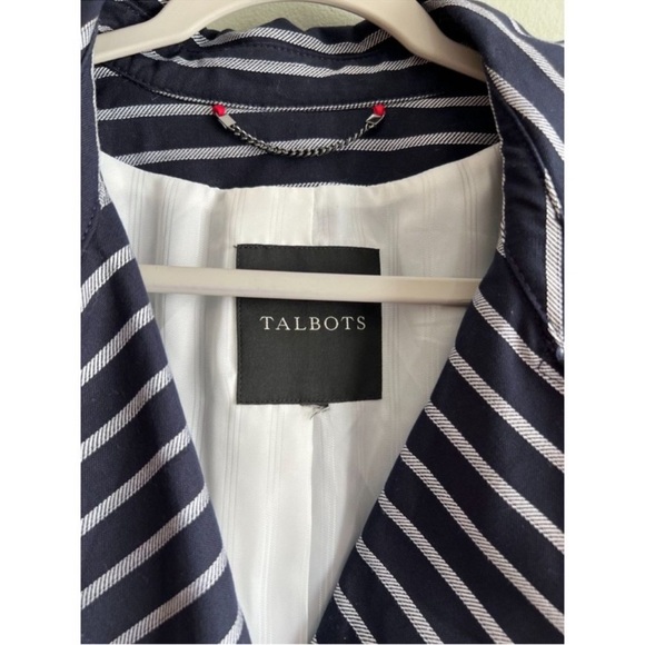 Talbots Blue White Striped Belted Trench Coat Jacket Lined Cotton - Large - Picture 5 of 10